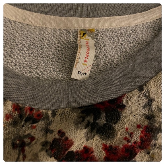 Free People Grey Sweatshirt with Grey Floral Lace - Picture 2 of 2